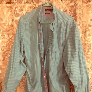 Nautica Classic Fit Blue Striped Dress Shirt